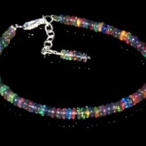 Natural Ethiopian Fire Opal Bracelet Sterling Silver 7.5" Beads Xmas Gift